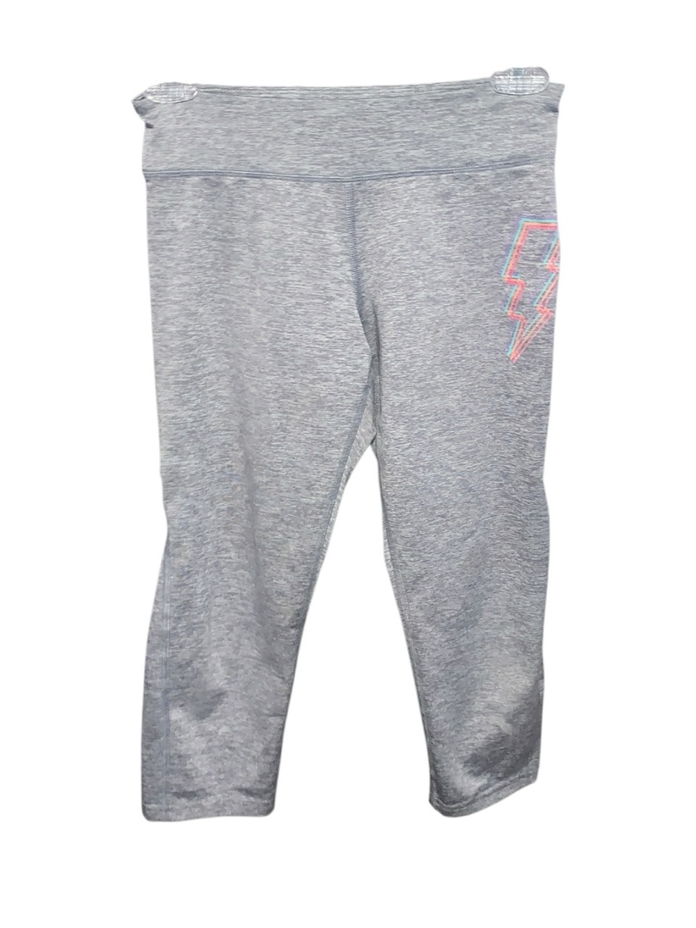 Old Navy Active Go-Dry Gray Heather Capri Leggings Lightning Bolt Strappy Hem